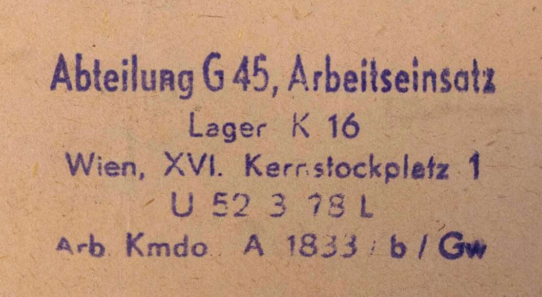 Der Stempel des Arbeitskommandos A 1833 b Gw. Quelle: WStLA