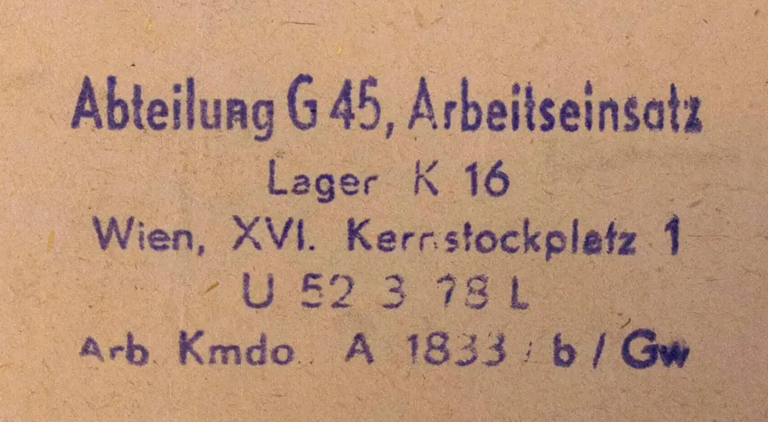 Der Stempel des Arbeitskommandos A 1833 b Gw. Quelle: WStLA  