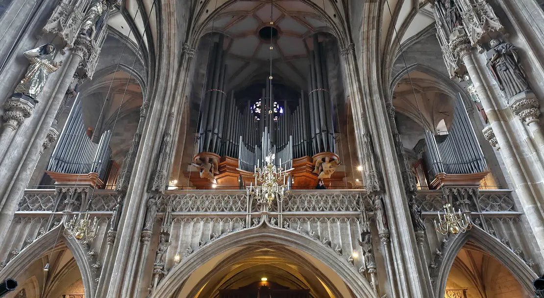 Die Kauffmann-Orgel mit provisorisch gesicherten Prinzipalpfeifen, Foto: C. Stadler, Bwag