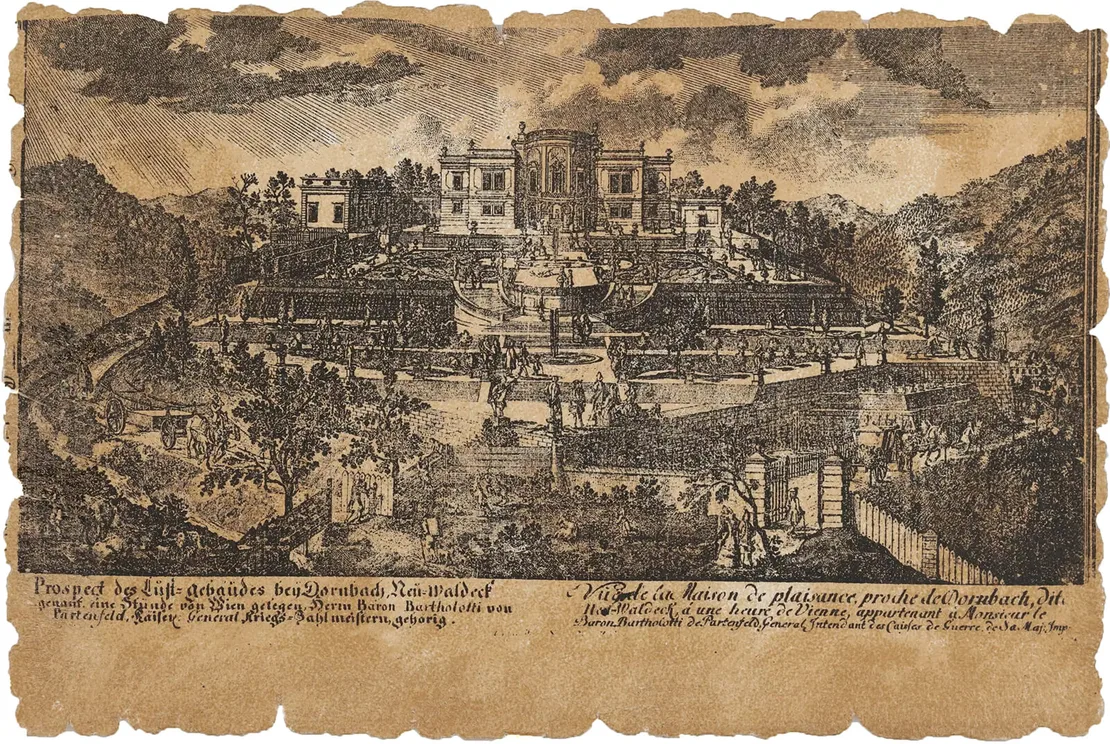 Johann Adam Delsenbach: Das Neuwaldegger Schloss im Jahr 1808, Reproduktion auf einer Ansichtskarte, um 1900, Wien Museum  