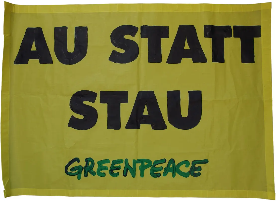Transparent von der Besetzung des Bürgermeisterbüros durch Greenpeace-Aktivist*innen, Herbst 2021, Wien Museum  