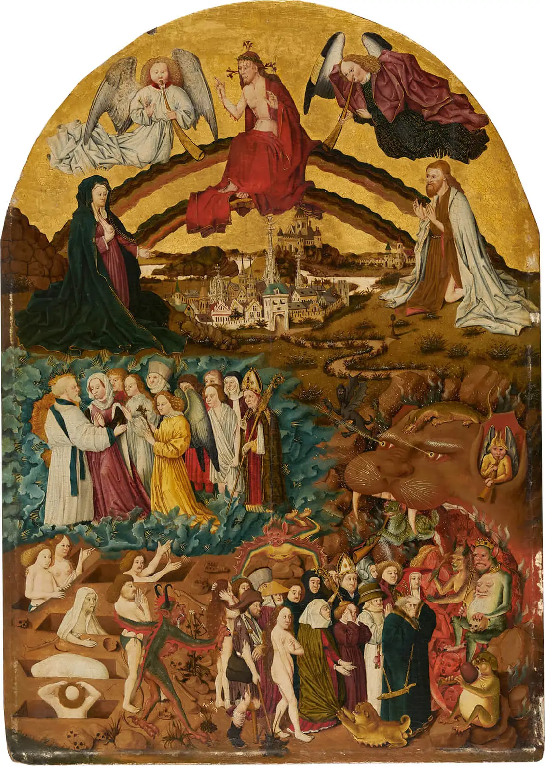 Jüngstes Gericht mit Darstellung der Stadt Wien, 1490–1500, Tempera-Mischtechnik auf Holz, Leihgabe Kinsky'sches Forstamt Burg Heidenreichstein, Foto: TimTom, Wien Museum  