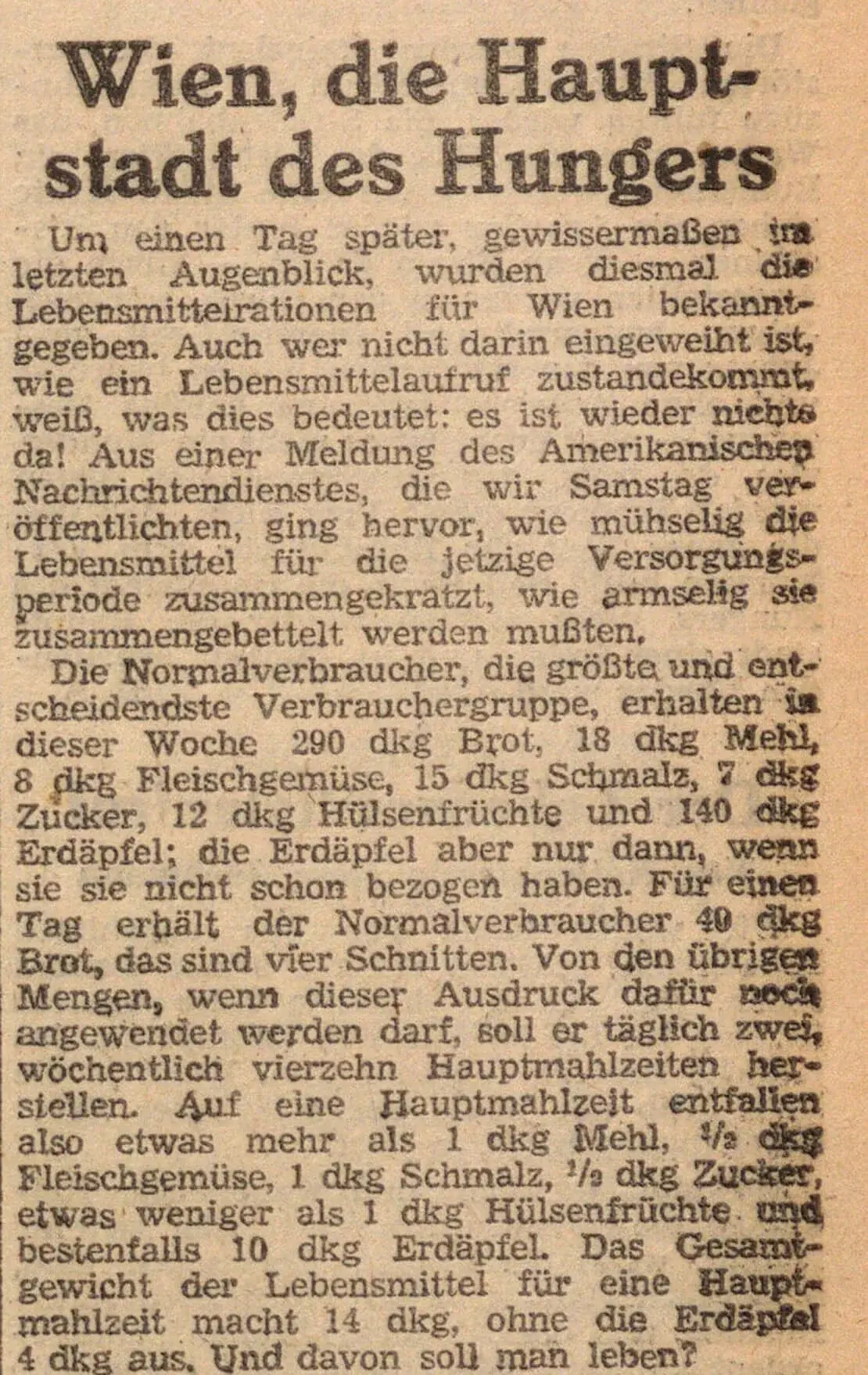 Ausschnitt des Titelblattes der Arbeiter-Zeitung vom 4. Februar 1947, ANNO / ÖNB  