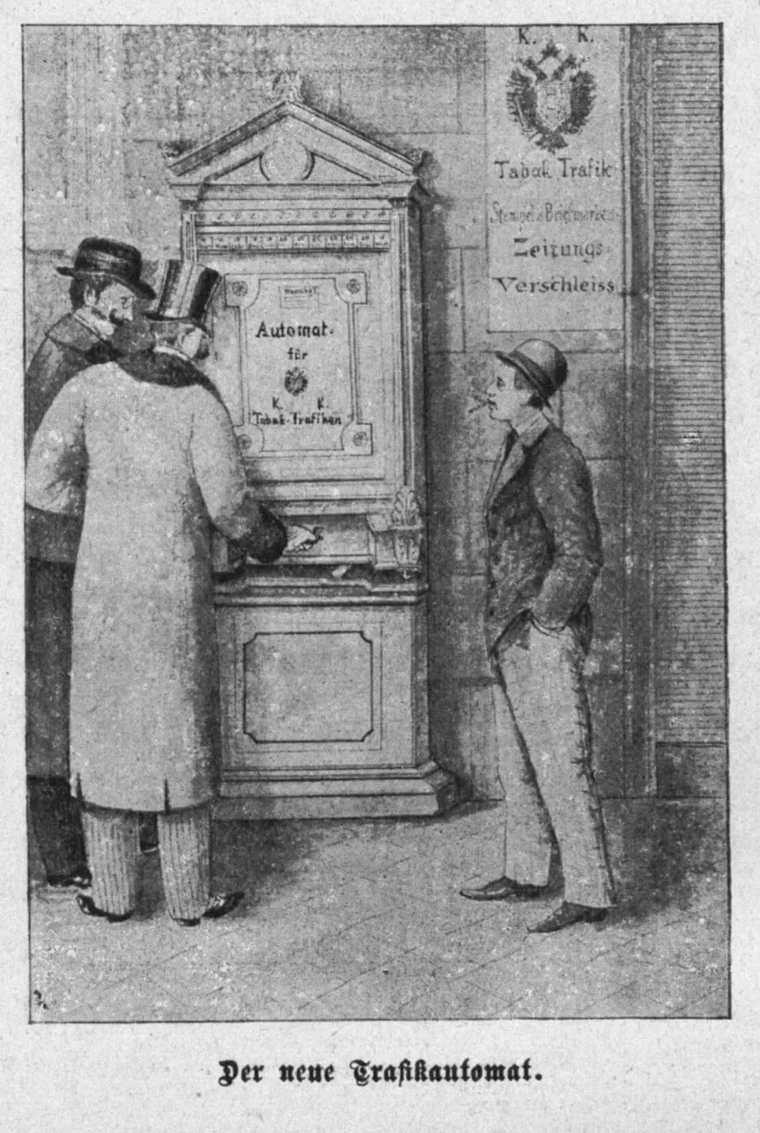 Der neue Trafikautomat, in: Oesterreichische Illustrirte Zeitung, 16.1.1898, S. 8. ÖNB/Anno