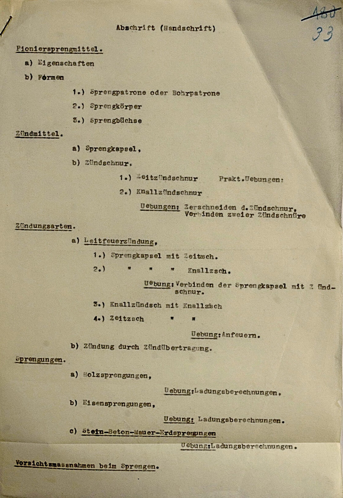 Ausbildungsplan im Sprengwesen des technischen Sturmbanns. Quelle: WStLA 