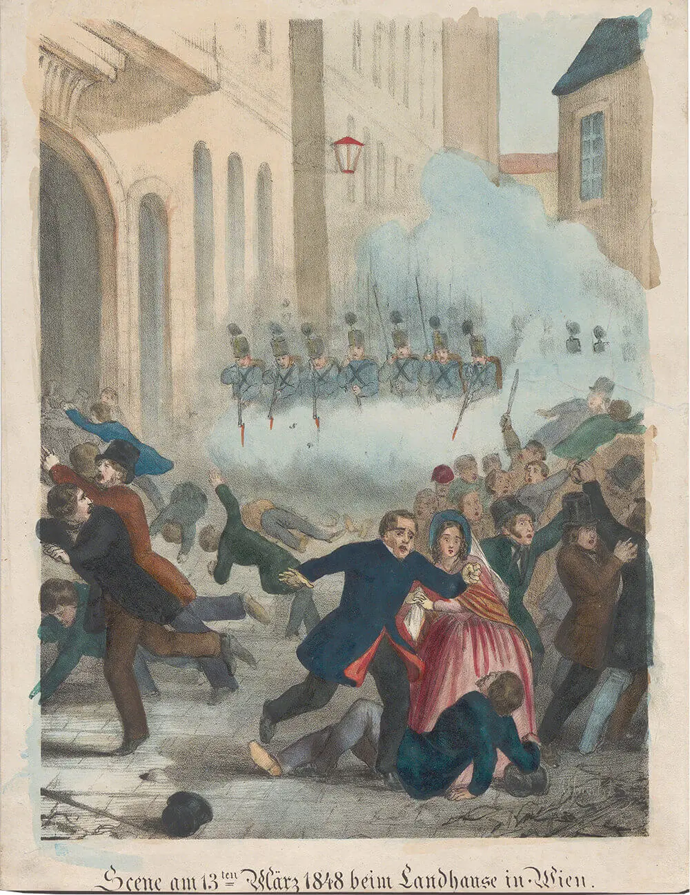 Joseph Albrecht: „Scene am 13ten März 1848 beim Landhause in Wien“, Lithografie 1848, Wien Museum