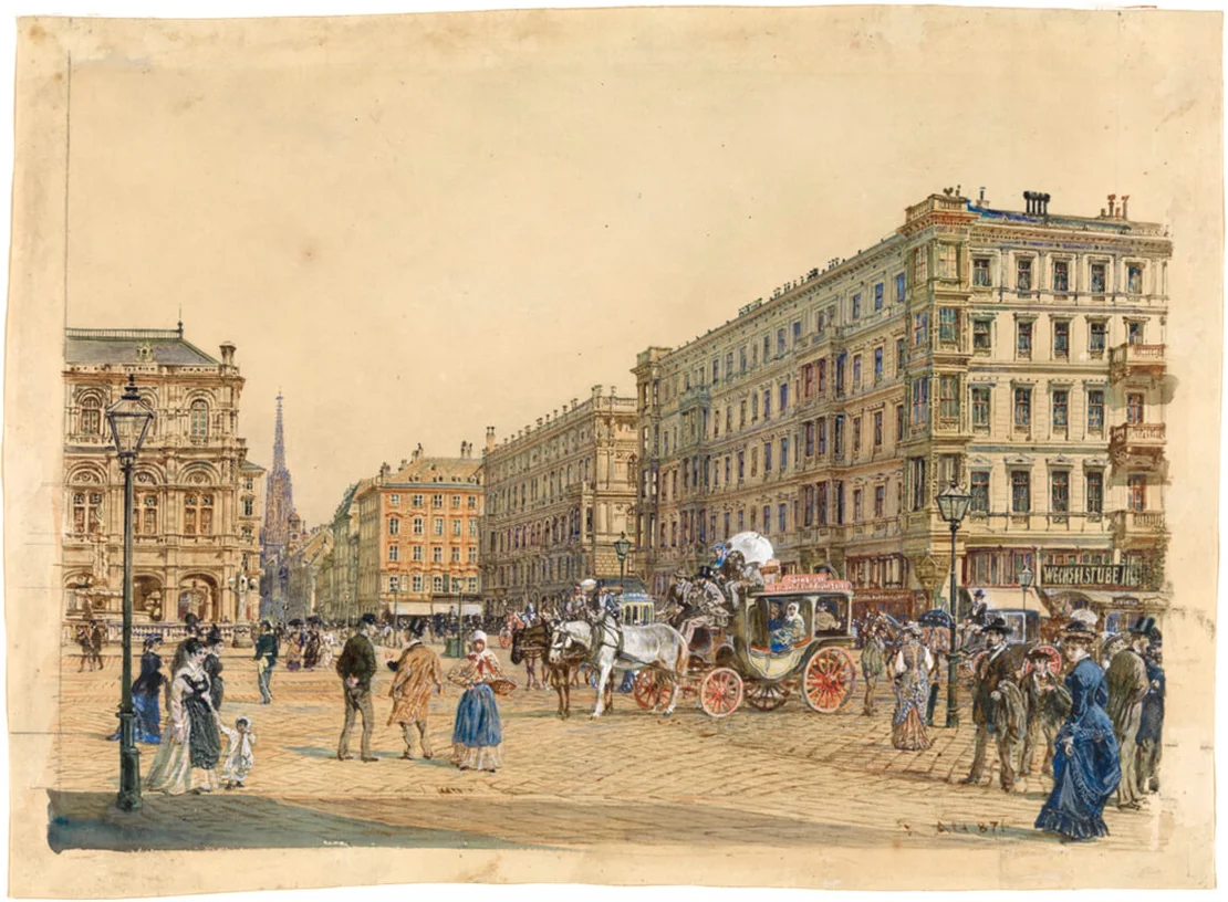 Rudolf von Alt: Auf der Opernkreuzung, Aquarell, Wien Museum, Inv.-Nr. 33616