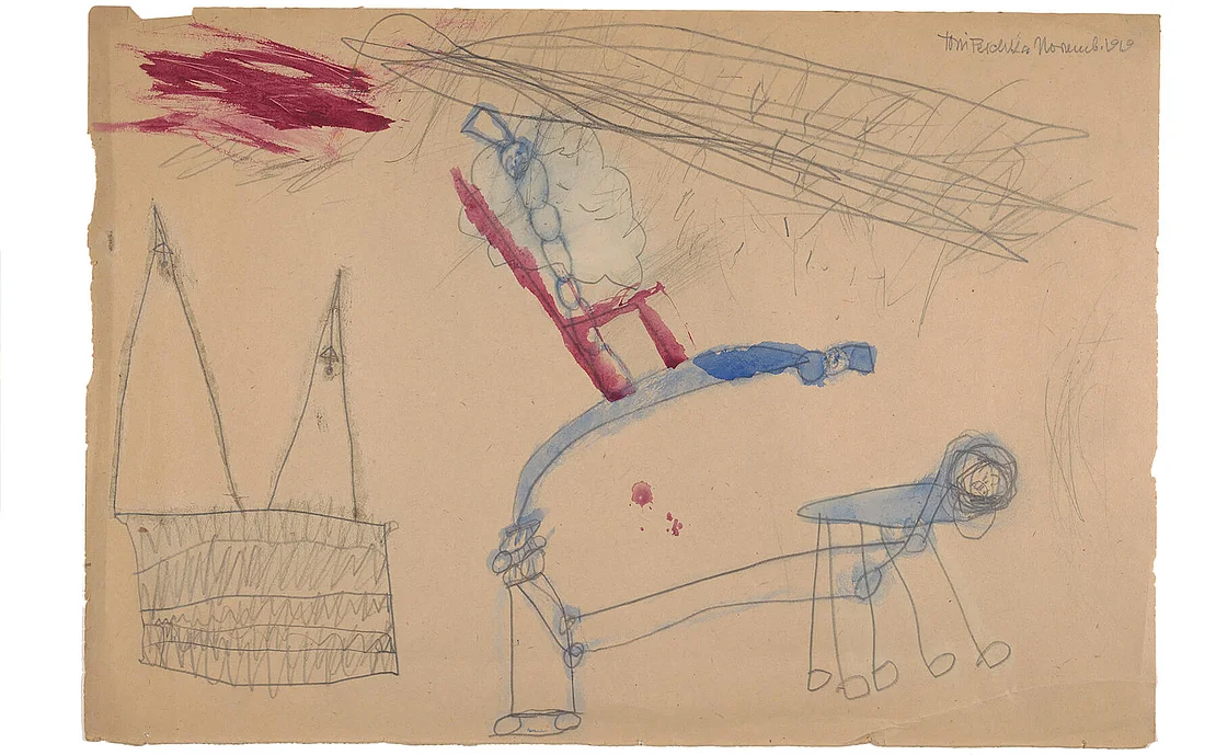 Anton Peschka jun.: Kirche und verschiedene Figuren, 1919, Wien Museum, Inv.-Nr. 142902  