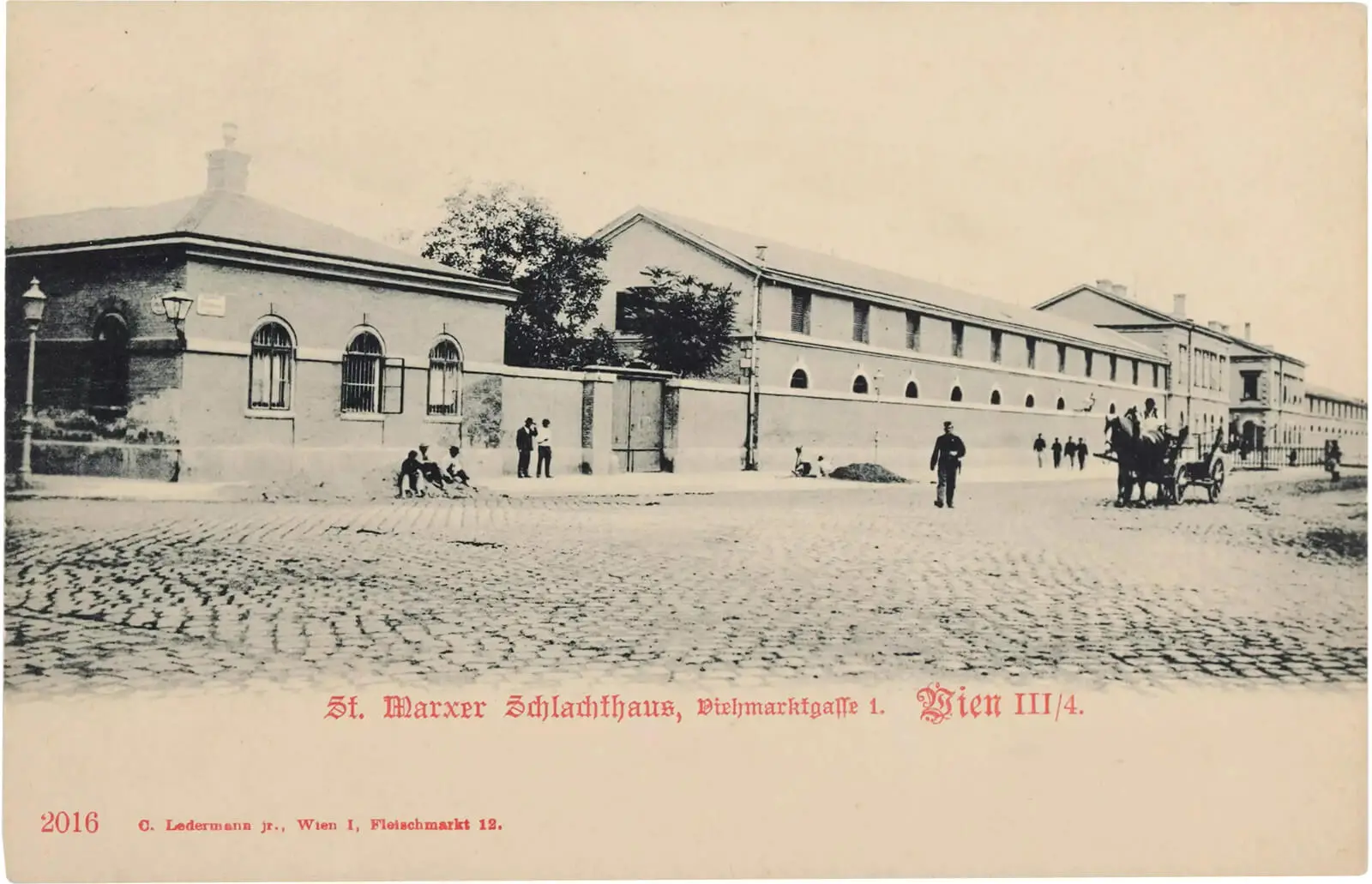 Der erste Schlachthof in St. Marx an der Viehmarktgasse, um 1848, Ansichtskarte, um 1898, Wien Museum Inv.-Nr. 179991