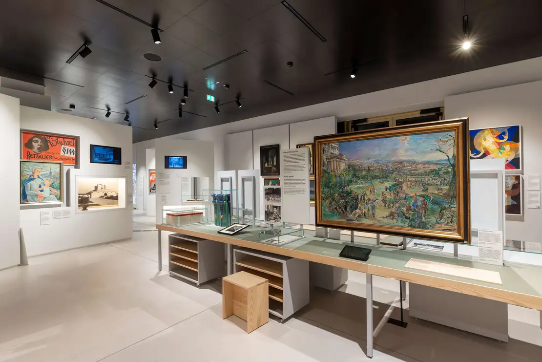 Kapitel zum Roten Wien, im Vordergrund das Wilheminenberg-Gemälde von Oskar Kokoschka, Foto: Lisa Rastl