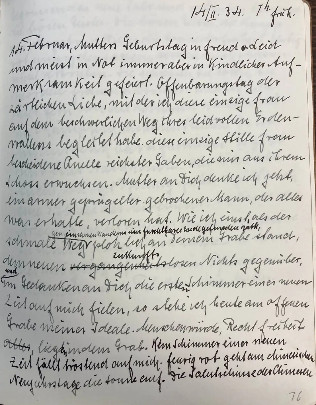 Tagebucheintrag von Julius Tandler, 14. Februar 1934, Foto: Franz J. Gangelmayer