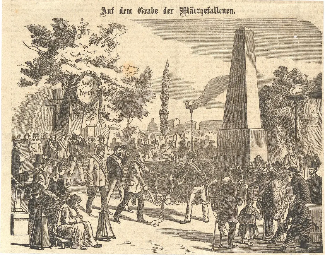 Schmelzer Friedhof mit dem Grabdenkmal der Märzgefallenen, 1888, Wien Museum