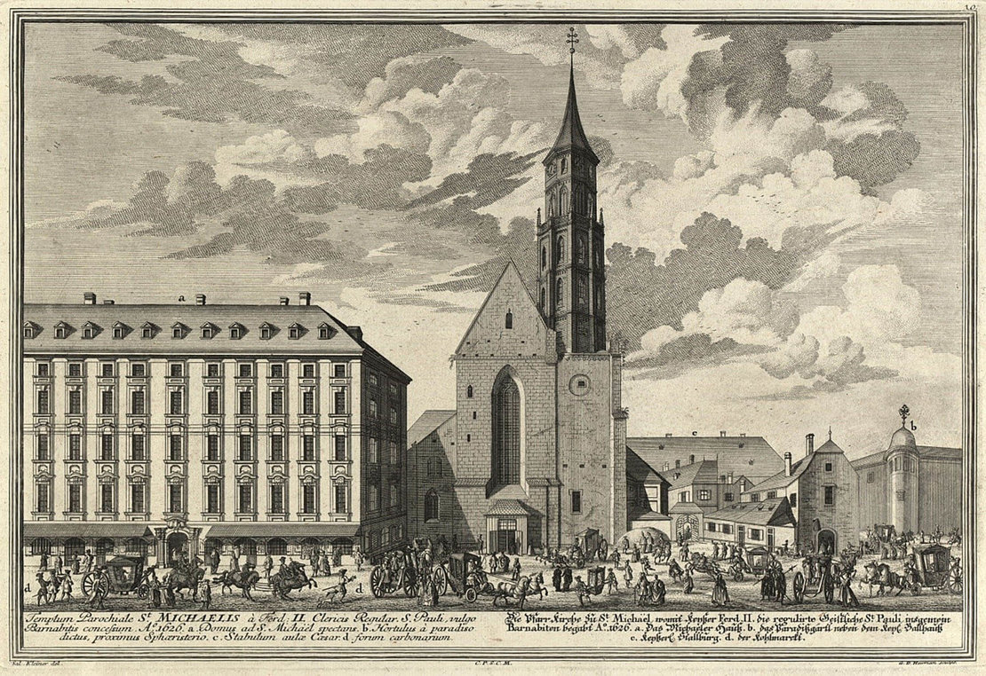 Salomon Kleiner (Zeichner), „Die Pfarr Kirche zu St. Michael…“, aus: „Wahrhafte und genaue Abbildung (...)“, 1. Teil, 1724, Abb. 10, Wien Museum, Inv.-Nr. 105765/12 