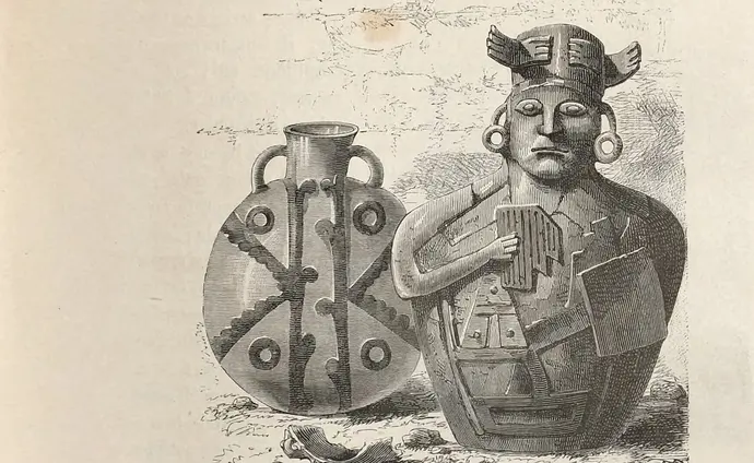 Vasen aus Chavín de Huántar (Peru), Abbildung aus dem Buch „Péru et Bolivie" von Charles Wiener, Paris 1880, Quelle: ÖNB
