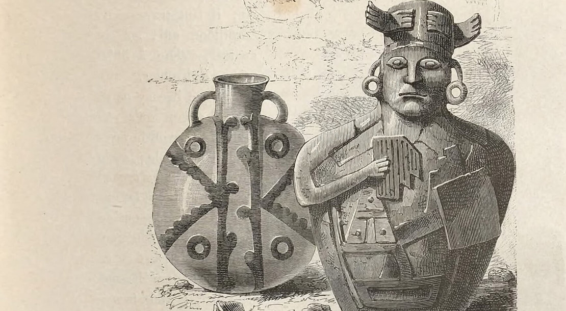 Vasen aus Chavín de Huántar (Peru), Abbildung aus dem Buch „Péru et Bolivie" von Charles Wiener, Paris 1880, Quelle: ÖNB 