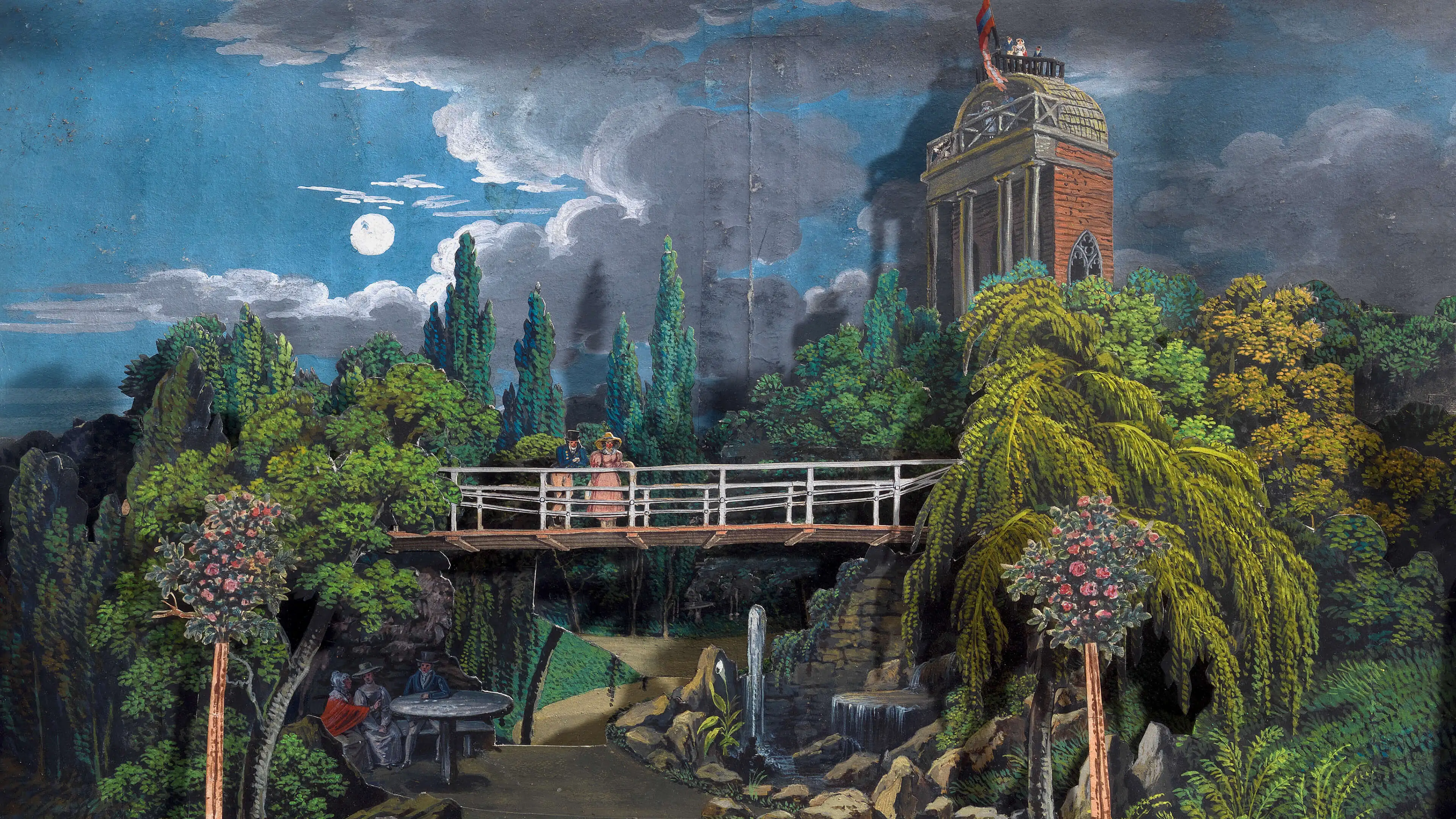 Guckkastenbild (Ausschnitt) des Rosenbaum’schen Gartens, um 1830, Wien Museum