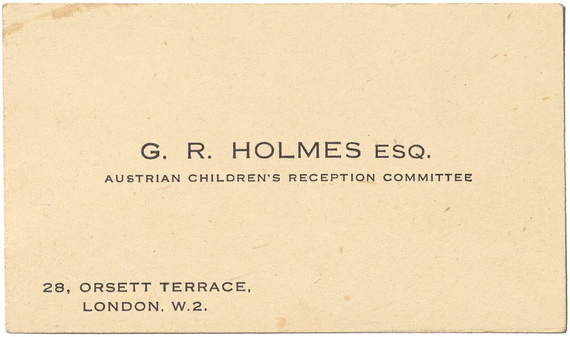 Visitenkarte von Geoffrey Holmes, Privatbesitz Familie Holmes-Edinger