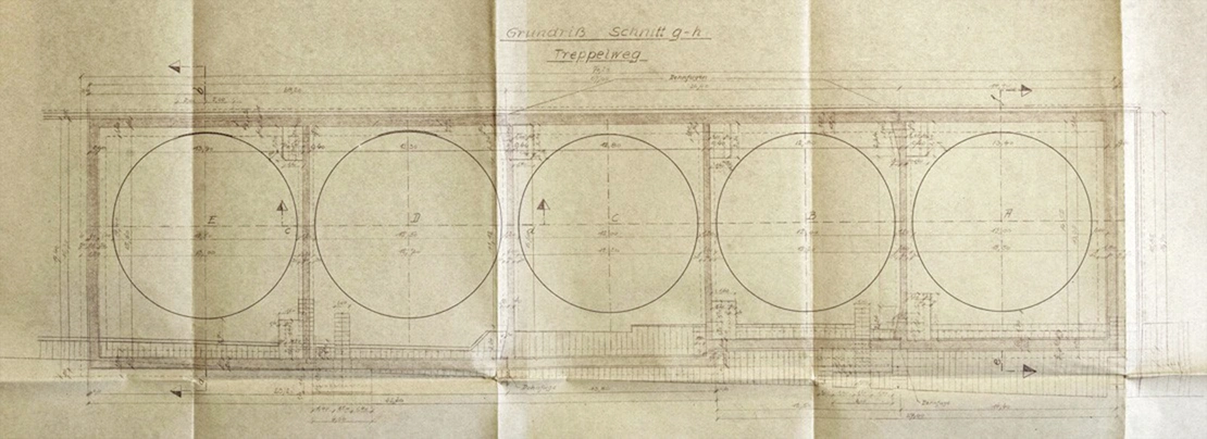 Grundriss der geplanten Splitterschutzmauern, die bis zu 15 Metern in die Höhe ragen sollten, Quelle: WStLA   