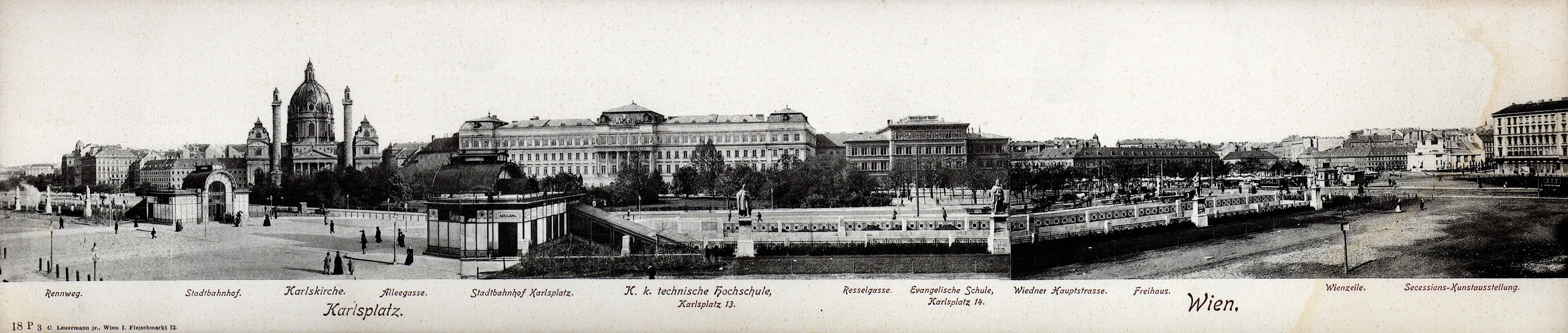 Panorama-Ansichtskarten vom Karlsplatz, 1902, Verlag: C. Ledermann, Wien Museum, Inv.-Nr. 216.995 bzw. Inv.-Nr. 216.996  