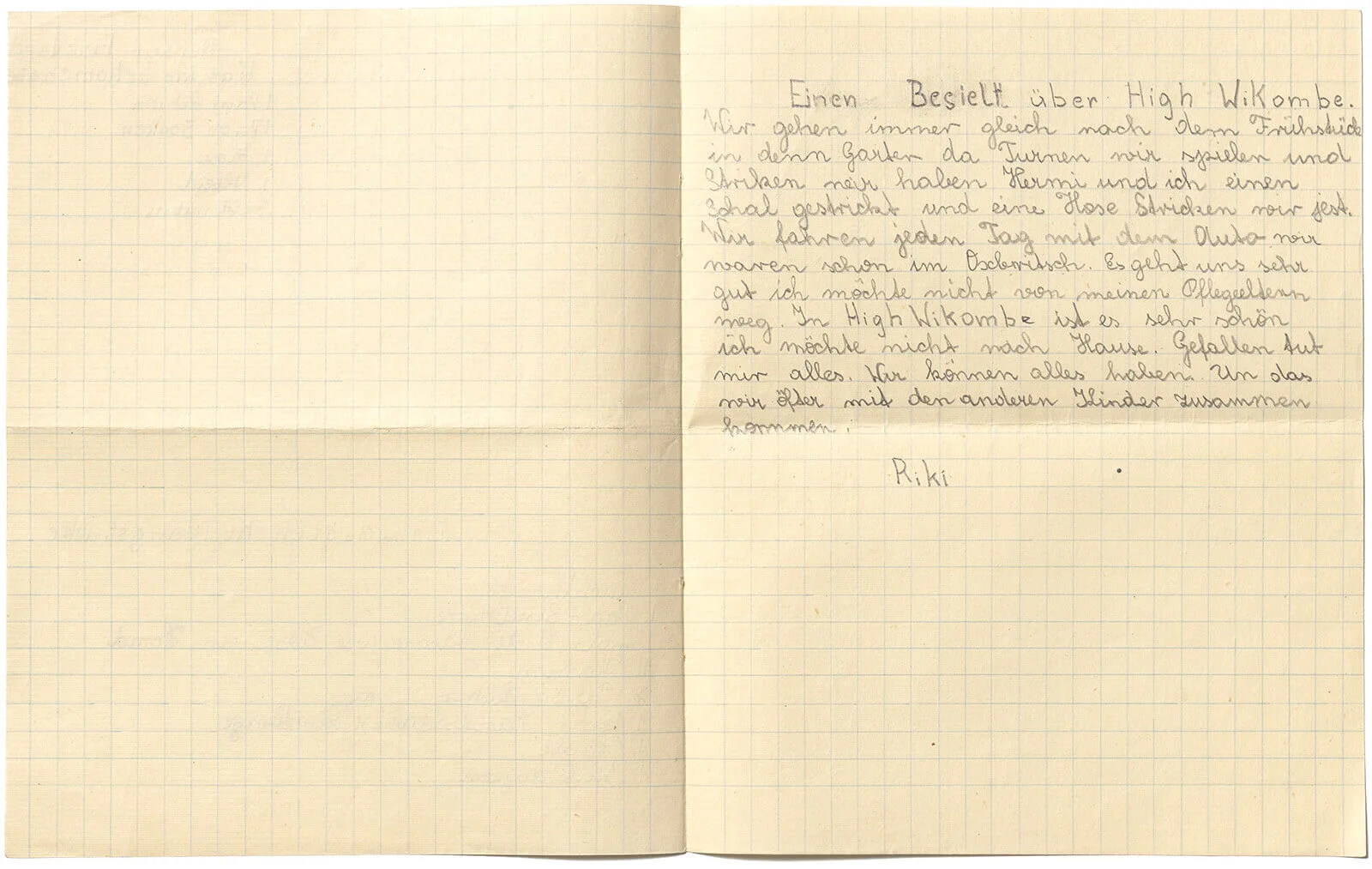 In dem Brief berichtet ein Wiener Kind über den Aufenthalt bei einer Pflegefamilie in England, 1947, Privatbesitz Familie Holmes