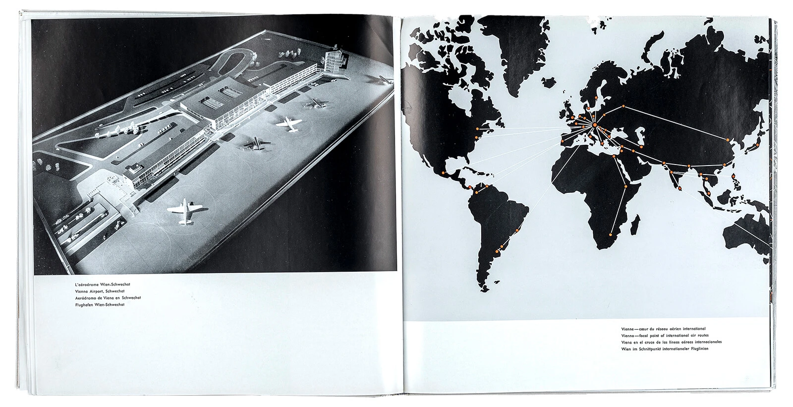 Der neue Flughafen in Schwechat und die internationalen Fluganbindungen, aus dem Buch „Wien meldet seine Kandidatur für die Olympischen Spiele 1964“, 1958, Foto: Stephan Doleschal