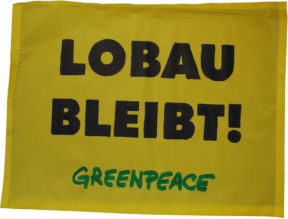 Transparent von der Besetzung des Bürgermeisterbüros durch Greenpeace-Aktivist*innen, Herbst 2021, Wien Museum  