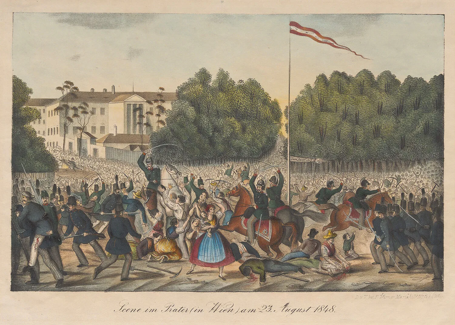 Die „Praterschlacht“: „Scene im Prater (in Wien) am 23. August 1848.", Lithografie, 1848, Wien Museum