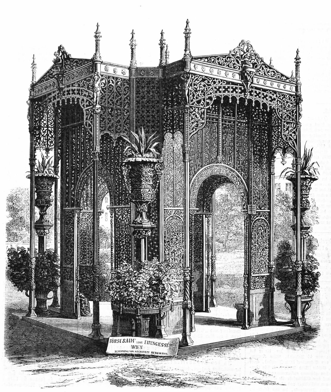 „Gartenhaus aus Gußeisen“, in: Illustrirte Zeitung, 18. November 1854, S. 332 
