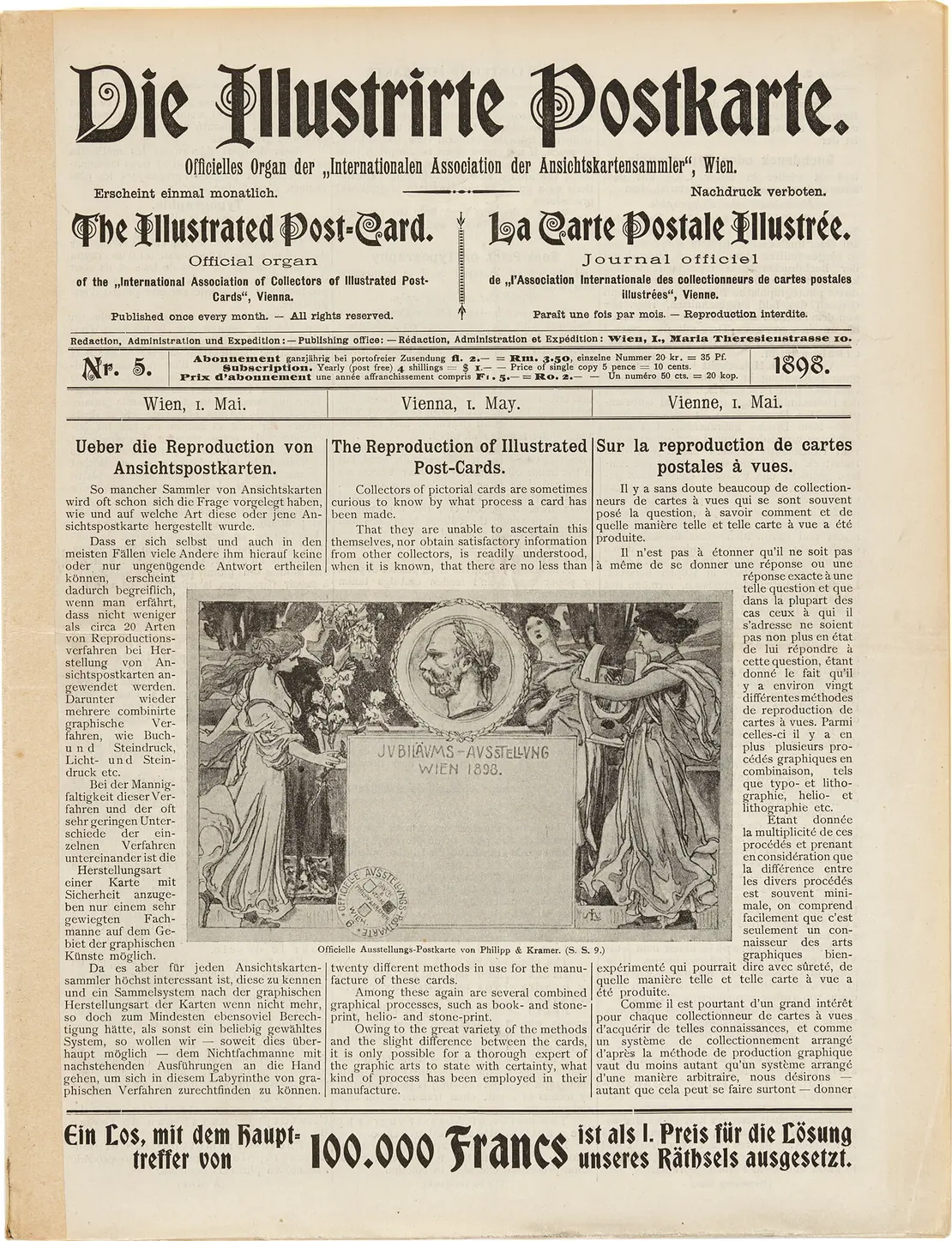 Titelseite der Zeitschrift „Die illustrirte Postkarte“, Nr. 5, 1898, Sammlung Lukan, Wien