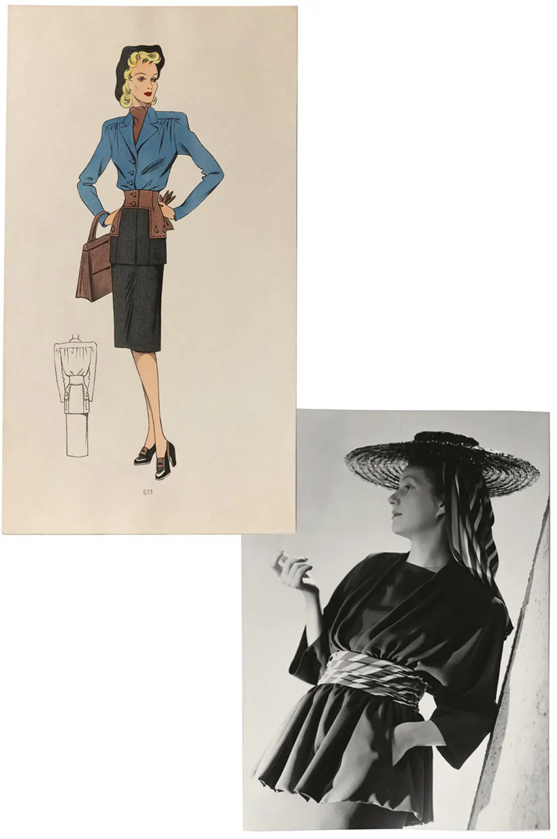 Modeentwürfe, Haus der Mode, Entwurfszeichnung und Modell, um 1941, Wien Museum, Foto: Paul Bauer  