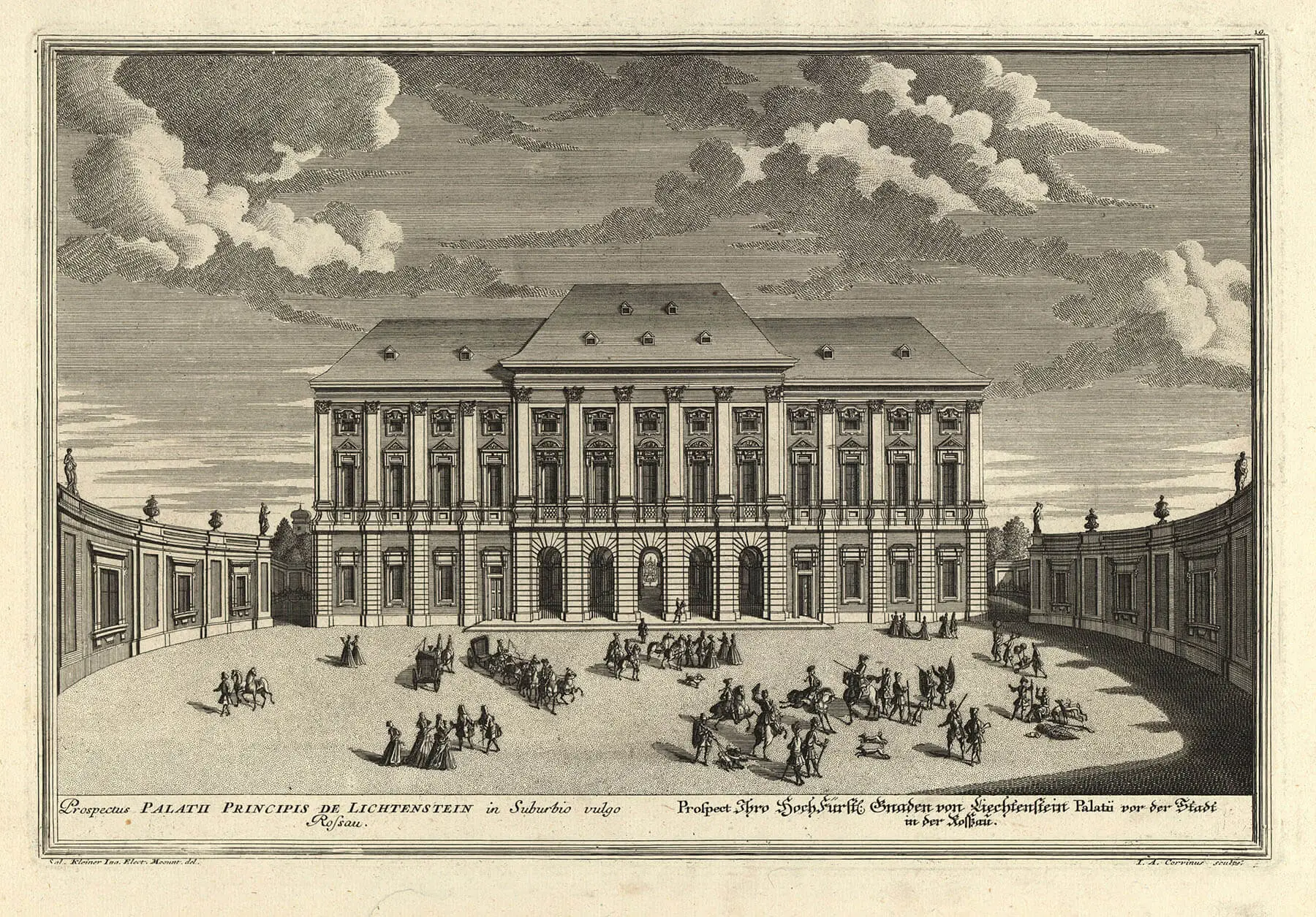 Salomon Kleiner: „Prospect Ihro Hoch Fürstl: Gnaden von Liechtenstein vor der Stadt in der Rossau“,  1725, Wien Museum, Inv.-Nr. 105765/55  