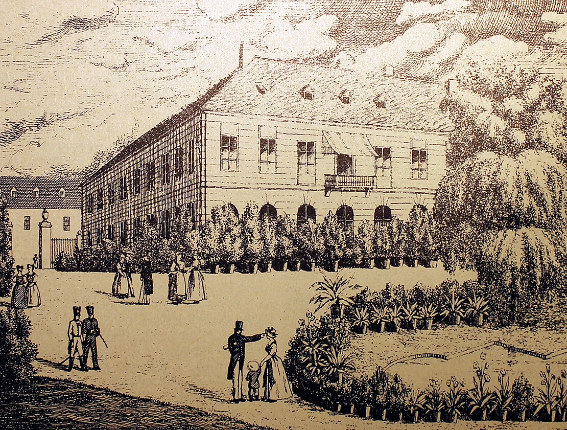 Privatgarten Rupprecht 1825. Aus: Wilhelm Kisch, Die alten Straßen und Plätze von Wiens Vorstädten und ihre historisch interessanten Häuser, II. Band, Wien 1895, Repro: Christian Hlavac
