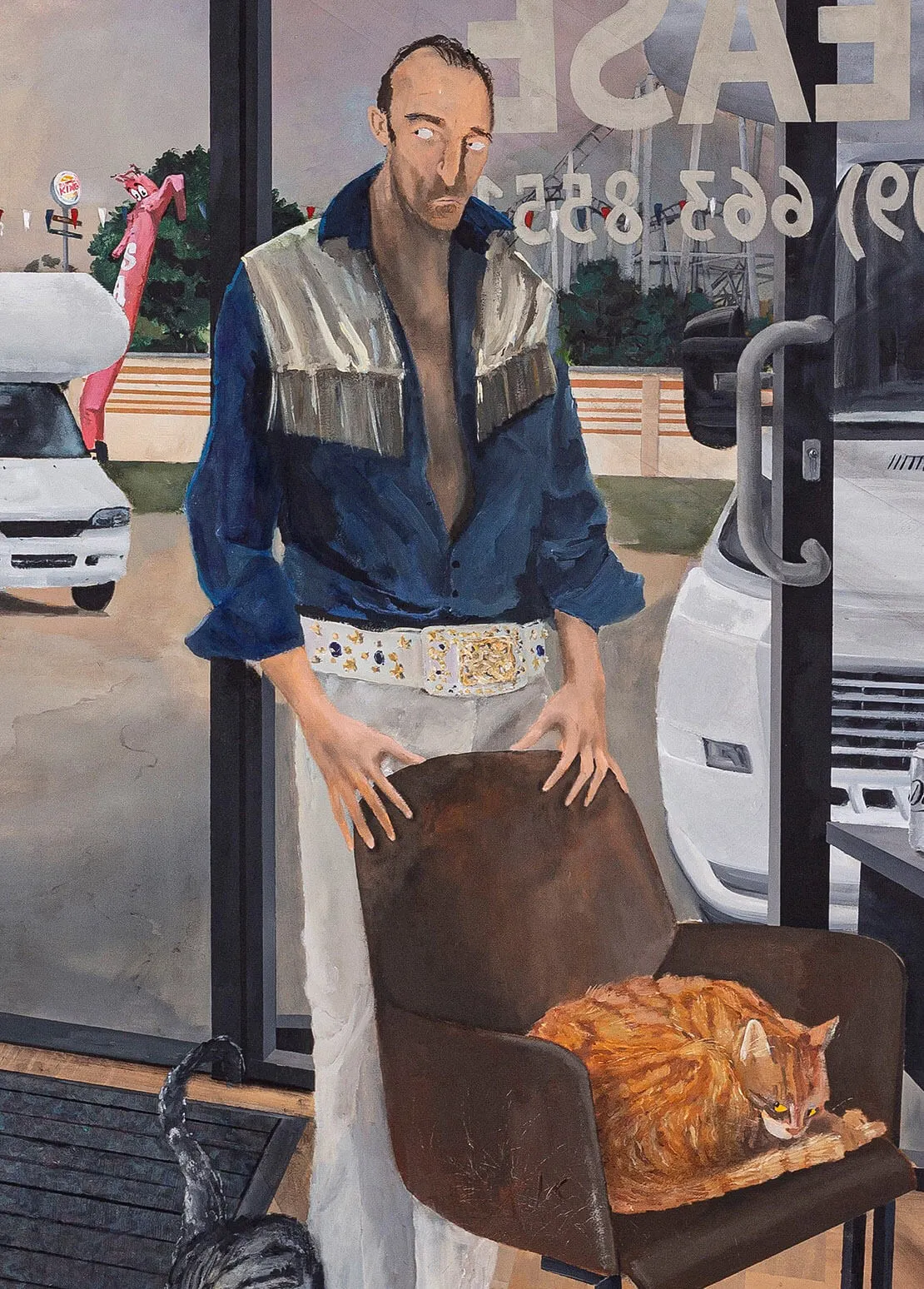 Tim Sandow, With Knife and Voyager, 2021, Acryl auf Leinwand, 200 x 150 cm (Detailansicht), Foto: Galerie Droste  