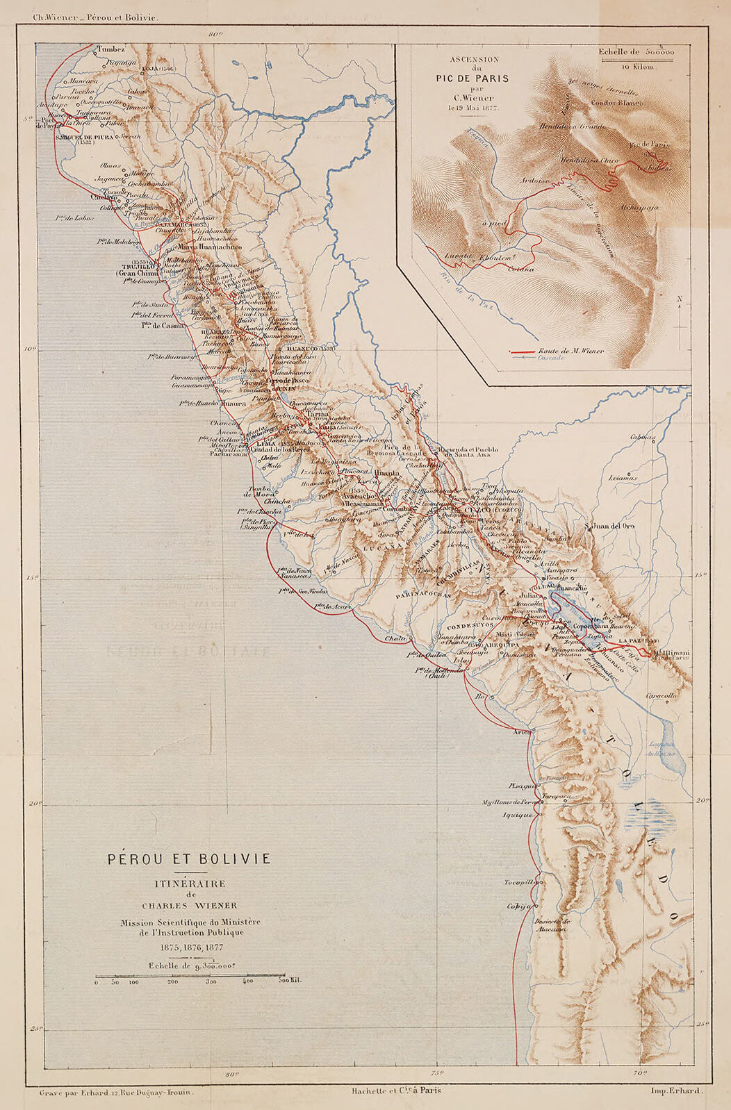 Karte des Reiseverlaufes, aus dem Buch „Péru et Bolivie", Quelle: ÖNB 