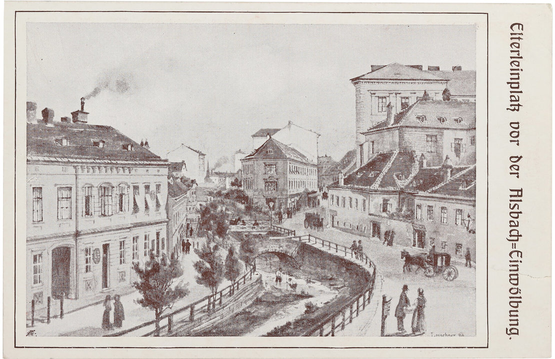 Elterleinplatz – vor der Alsbach Einwölbung, um 1870, Ansichtskarte 