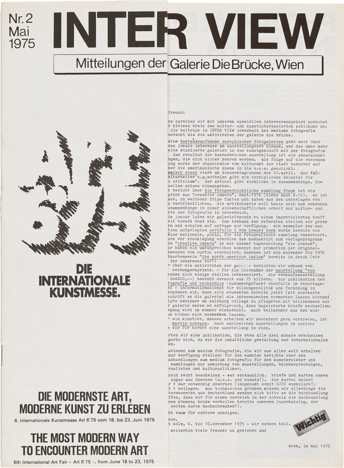 Inter View. Mitteilungen der Galerie Die Brücke, Bd. 2, 1975, Foto: TimTom 