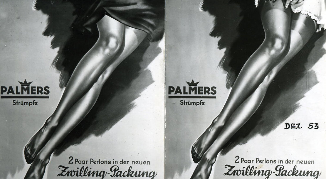 Zensurkonformes und zensuriertes Plakat für Palmers-Strümpfe, 1953, Palmers-Archiv 