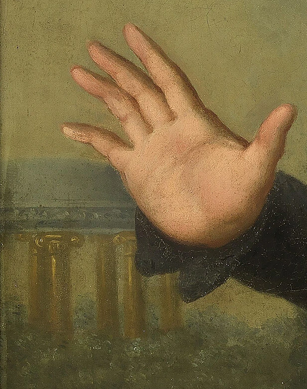 Detail mit Apollo-Tempel aus: Joseph Willibrord Mähler: Ludwig van Beethoven, 1804/05, Öl auf Leinwand, Wien Museum
