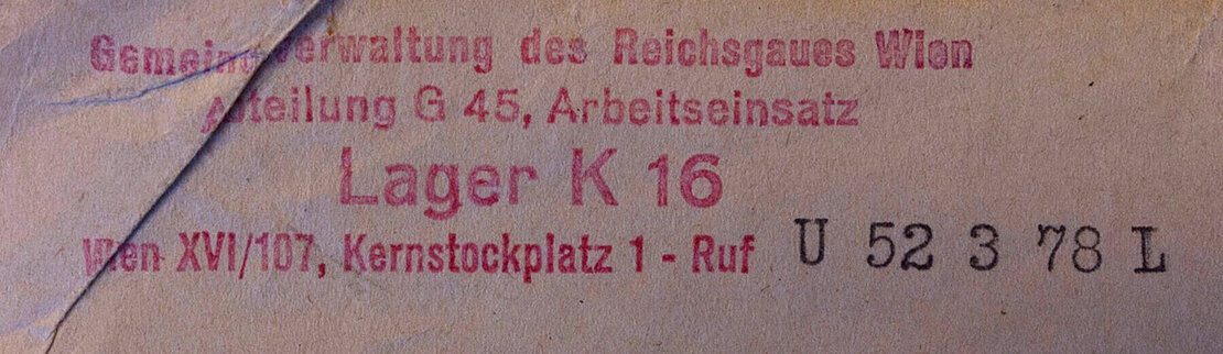 Der Stempel des Kriegsgefangenenlagers K 16. Quelle: WStLA