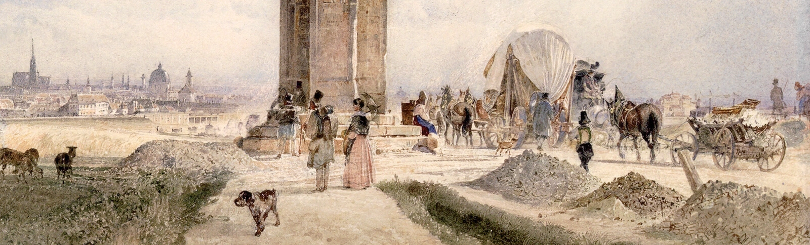 Rudolf von Alt, Blick auf Wien von der Spinnerin am Kreuz (Ausschnitt), Aquarell und Gouache, 1843, Wien Museum