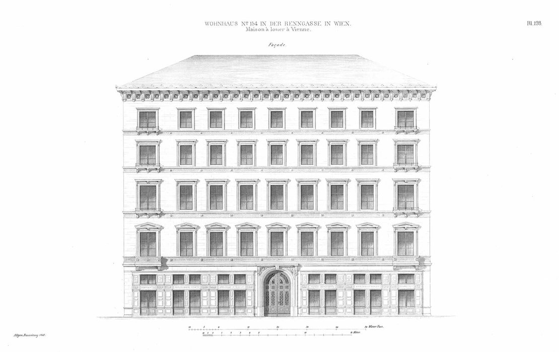 Wohnhaus Pereira, Renngasse 6, in: Allgemeine Bauzeitung 1847, Tafel 128, ANNO/ÖNB 