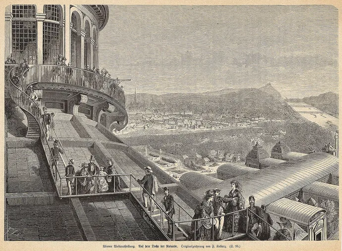 „Wiener Weltausstellung. Auf dem Dach der Rotunde“, Illustration aus „Über Land und Meer“, S. 88, Wien Museum