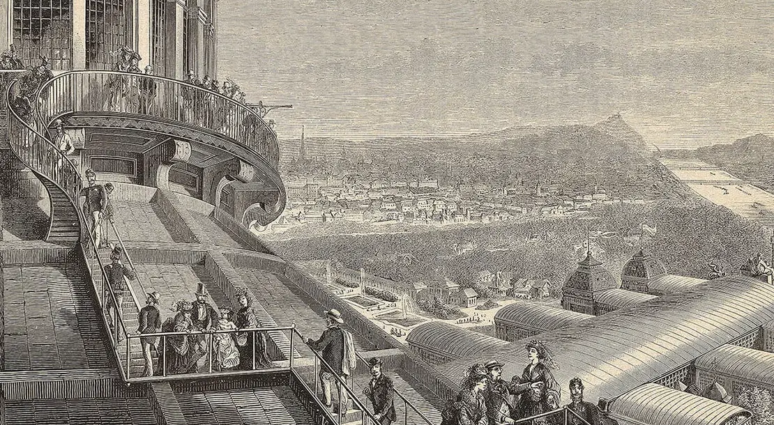 „Wiener Weltausstellung. Auf dem Dach der Rotunde“, Illustration aus „Über Land und Meer“, S. 88, Wien Museum