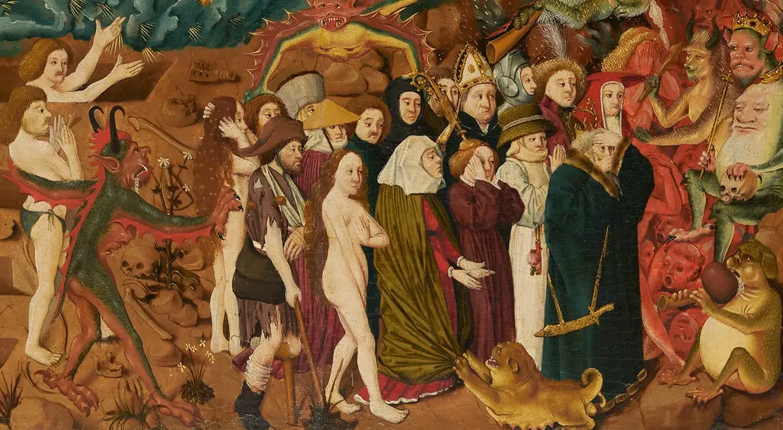 Ausschnitt aus: Jüngstes Gericht mit Darstellung der Stadt Wien, 1490–1500, Tempera-Mischtechnik auf Holz, Leihgabe Kinsky'sches Forstamt Burg Heidenreichstein, Foto: TimTom, Wien Museum  