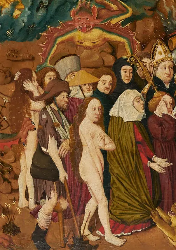 Ausschnitt aus: Jüngstes Gericht mit Darstellung der Stadt Wien, 1490–1500, Tempera-Mischtechnik auf Holz, Leihgabe Kinsky'sches Forstamt Burg Heidenreichstein, Foto: TimTom, Wien Museum  