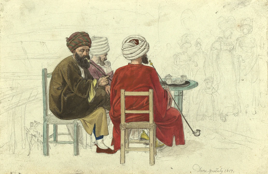 Johann Adam Klein: Drei Türken bzw. Griechen im Kaffeehaus Augustini auf der Rotenturmbastei, Wien Museum, Inv.-Nr. 96626