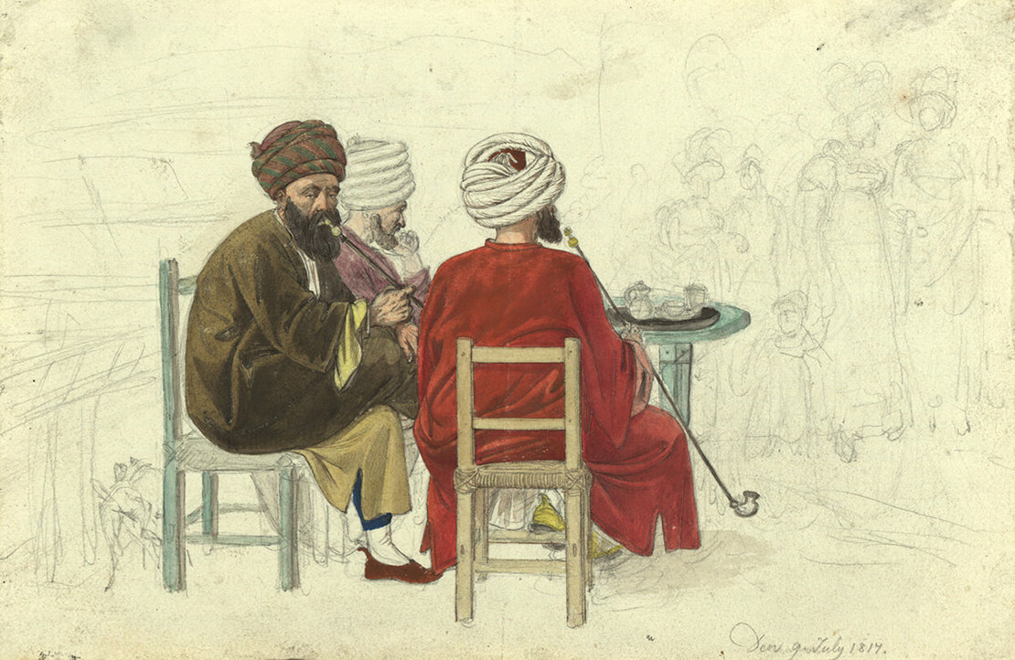 Johann Adam Klein: Drei Türken bzw. Griechen im Kaffeehaus Augustini auf der Rotenturmbastei, Wien Museum, Inv.-Nr. 96626 