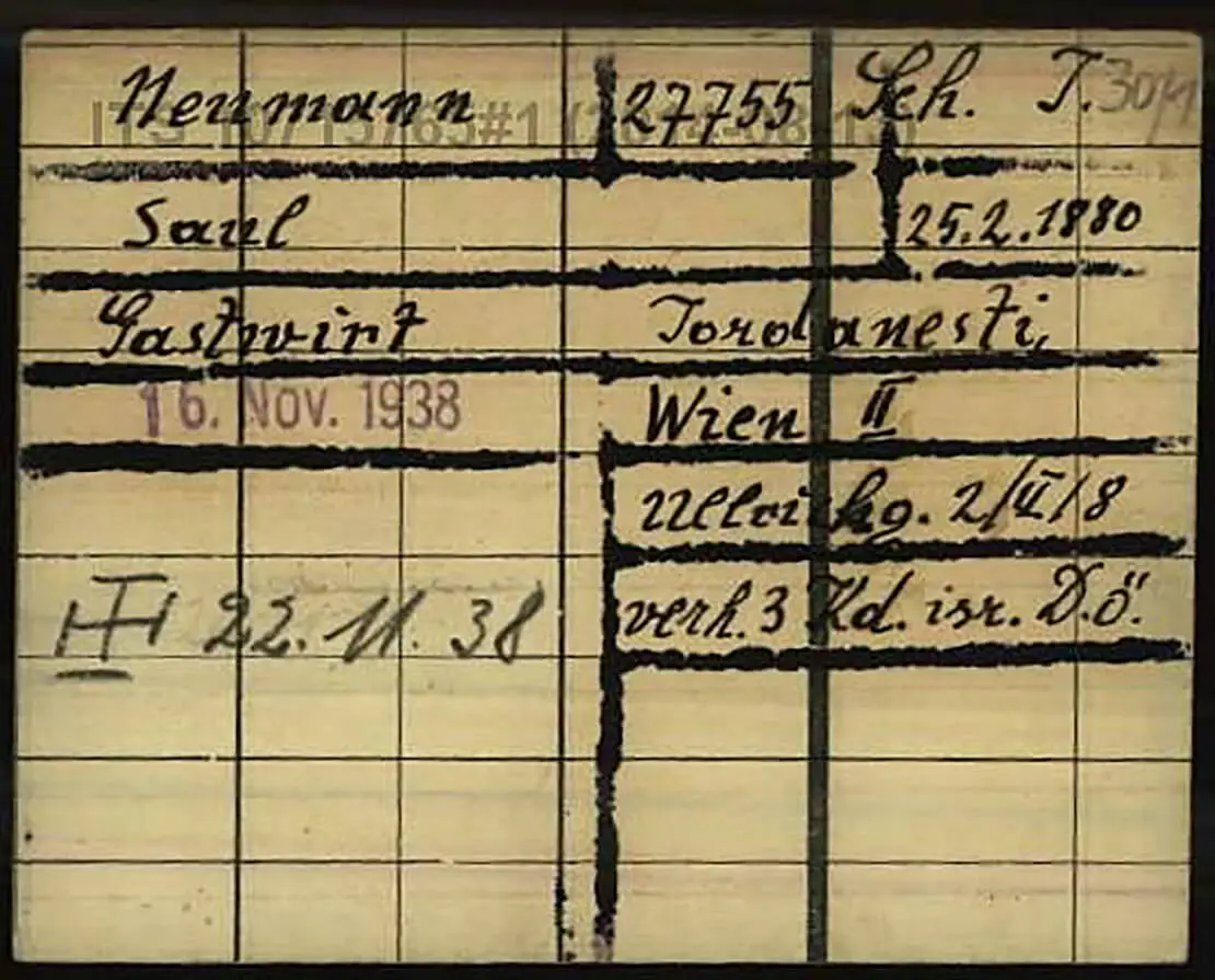 Saul Neumanns Karteikarte aus Dachau, Arolsen Archives  