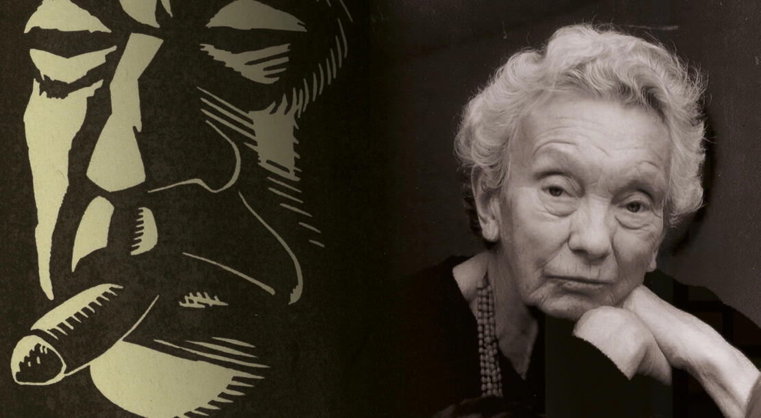 Links: Karl Wiener: Mann mit Zigarre, um 1929, Wien Museum, Rechts: Ilse Helbich, Foto: Privat