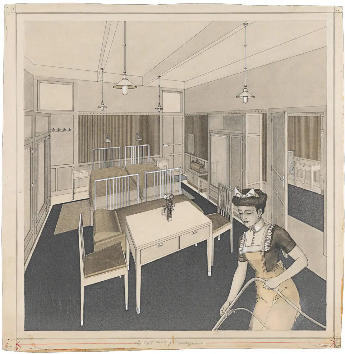 Otto Wagner: Hotel Wien am Karlsplatz, Hotelzimmer, 1913, Sammlung Wien Museum